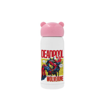 Superhero Deadpool Wolverine, Pink stainless steel thermal flask, 320ml