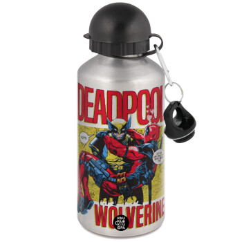 Superhero Deadpool Wolverine, Metallic water jug, Silver, aluminum 500ml