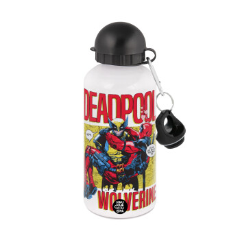 Superhero Deadpool Wolverine, Metal water bottle, White, aluminum 500ml