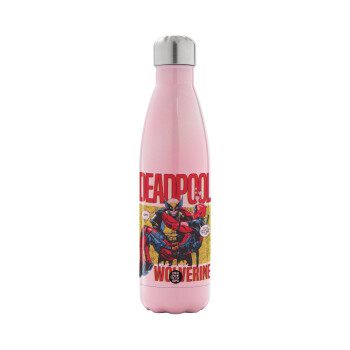 Superhero Deadpool Wolverine, Metal mug thermos Pink Iridiscent (Stainless steel), double wall, 500ml