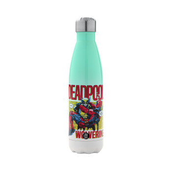 Superhero Deadpool Wolverine, Μεταλλικό παγούρι θερμός Πράσινο/Λευκό (Stainless steel), διπλού τοιχώματος, 500ml