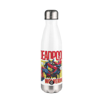 Superhero Deadpool Wolverine, Μεταλλικό παγούρι θερμός Λευκό (Stainless steel), διπλού τοιχώματος, 500ml