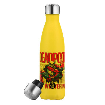 Superhero Deadpool Wolverine, Yellow Stainless Steel Metallic Thermos, double-walled, 500ml