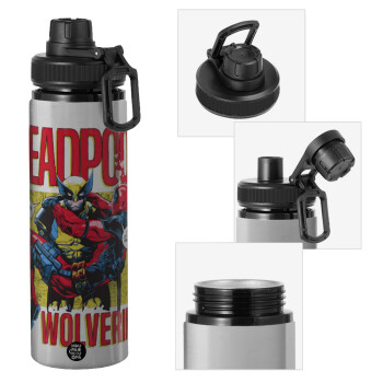 Superhero Deadpool Wolverine, Metallic water bottle with safety cap, 850ml aluminum