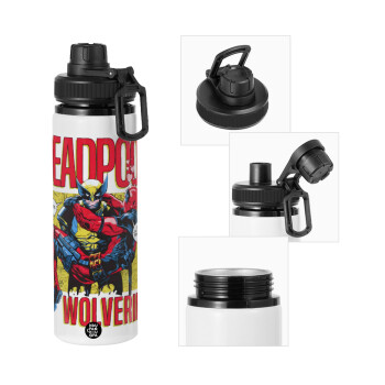 Superhero Deadpool Wolverine, Metal water bottle with safety cap, aluminum 850ml