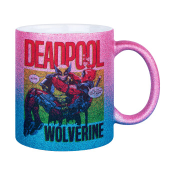 Superhero Deadpool Wolverine, Κούπα Χρυσή/Μπλε Glitter, κεραμική, 330ml