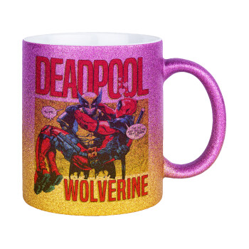 Superhero Deadpool Wolverine, Κούπα Χρυσή/Ροζ Glitter, κεραμική, 330ml