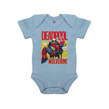 Superhero Deadpool Wolverine, Βρεφικό φορμάκι μωρού, 0-18 μηνών, Μπλε, 100% Organic Cotton, κοντομάνικο