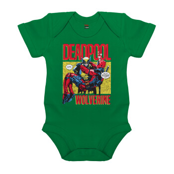 Superhero Deadpool Wolverine, Βρεφικό φορμάκι μωρού, ΠΡΑΣΙΝΟ, 100% Organic Cotton, κοντομάνικο