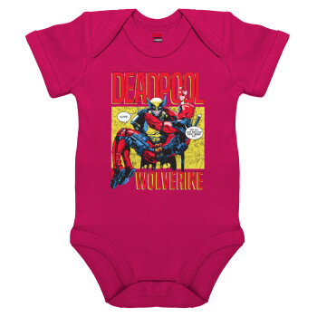 Superhero Deadpool Wolverine, Βρεφικό φορμάκι μωρού, 0-18 μηνών, ΡΟΖ, 100% Organic Cotton, κοντομάνικο