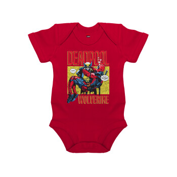 Superhero Deadpool Wolverine, Βρεφικό φορμάκι μωρού, ΚΟΚΚΙΝΟ, 100% Organic Cotton, κοντομάνικο