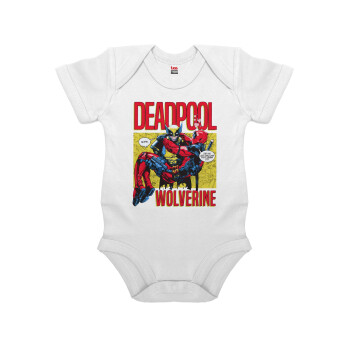 Superhero Deadpool Wolverine, Βρεφικό φορμάκι μωρού, 0-24 μηνών, ΛΕΥΚΟ, 100% Organic Cotton, κοντομάνικο