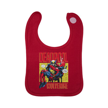 Superhero Deadpool Wolverine, Σαλιάρα με Σκρατς Κόκκινη 100% Organic Cotton (0-18 months)