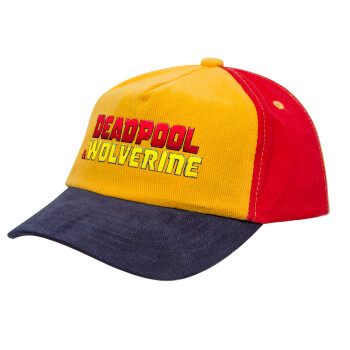 Superhero Deadpool Wolverine, Children's Baseball Cap, 100% Cotton Drill, Yellow/Blue/Red (COTTON, CHILDREN'S, ONE SIZE)