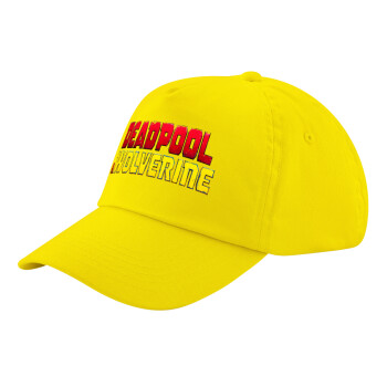 Superhero Deadpool Wolverine, Child's Baseball Cap, 100% Cotton Twill, Yellow (COTTON, CHILD, UNISEX, ONE SIZE)