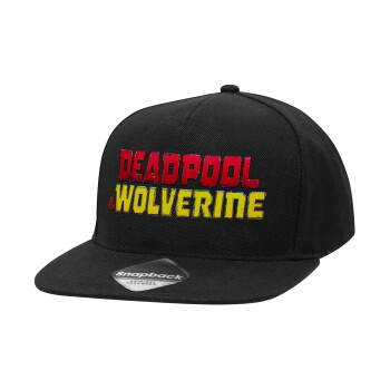 Superhero Deadpool Wolverine, Adult Flat Snapback Hat Black, (100% COTTON TWILL, ADULT, UNISEX, ONE SIZE)