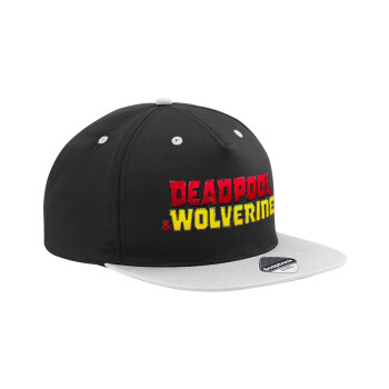 Superhero Deadpool Wolverine, Adult Flat Snapback Hat Black/Grey, (100% COTTON TWILL, ADULT, UNISEX, ONE SIZE)