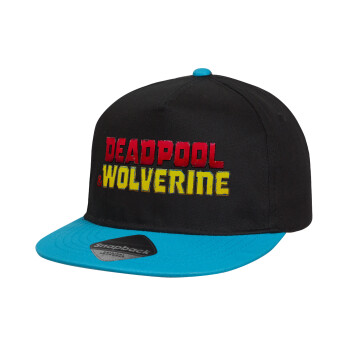 Superhero Deadpool Wolverine, Child's Flat Snapback Hat, Black/Blue (100% COTTON, CHILD, UNISEX, ONE SIZE)