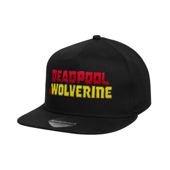 Superhero Deadpool Wolverine, Καπέλο παιδικό Flat Snapback, Μαύρο (100% ΒΑΜΒΑΚΕΡΟ, ΠΑΙΔΙΚΟ, UNISEX, ONE SIZE)