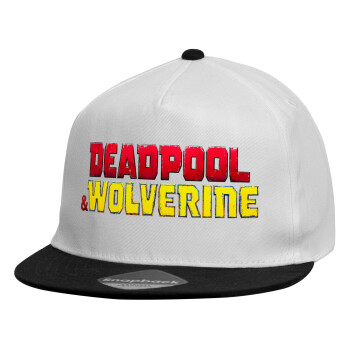 Superhero Deadpool Wolverine, Child's Flat Snapback Hat, White (100% COTTON, CHILDREN'S, UNISEX, ONE SIZE)