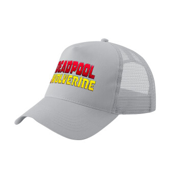 Superhero Deadpool Wolverine, Adult Structured Trucker Hat, with Mesh, GRAY (100% COTTON, ADULT, UNISEX, ONE SIZE)