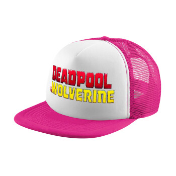 Superhero Deadpool Wolverine, Καπέλο παιδικό Soft Trucker με Δίχτυ ΡΟΖ/ΛΕΥΚΟ (POLYESTER, ΠΑΙΔΙΚΟ, ONE SIZE)