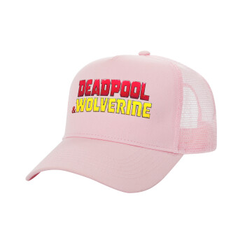 Superhero Deadpool Wolverine, Adult Structured Trucker Hat, with Mesh, PINK (100% COTTON, ADULT, UNISEX, ONE SIZE)