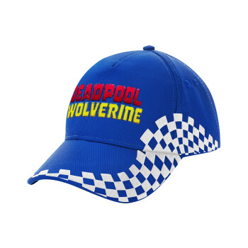 Superhero Deadpool Wolverine, Adult Ultimate BLUE RACING Cap, (100% COTTON DRILL, ADULT, UNISEX, ONE SIZE)