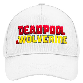 Superhero Deadpool Wolverine, Adult Baseball Cap, Drill, White (100% COTTON, ADULT, UNISEX, ONE SIZE)