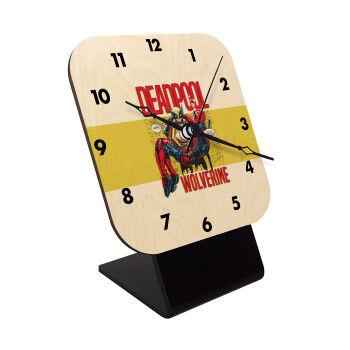 Superhero Deadpool Wolverine, Quartz Table clock in natural wood (10cm)