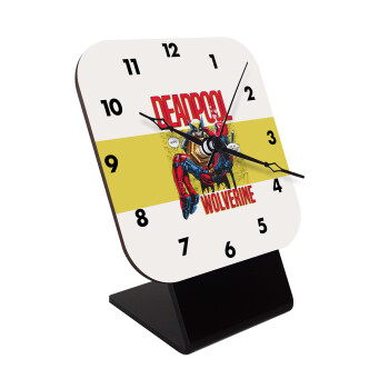 Superhero Deadpool Wolverine, Quartz Wooden table clock with hands (10cm)