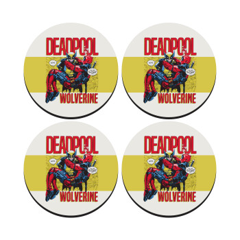 Superhero Deadpool Wolverine, SET of 4 round wooden coasters (9cm)