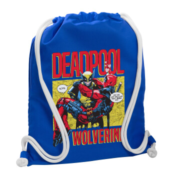 Superhero Deadpool Wolverine, Backpack pouch GYMBAG Blue, with pocket (40x48cm) & thick cords