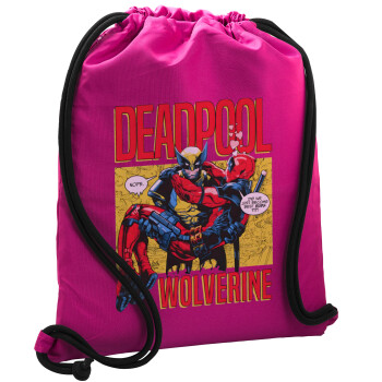 Superhero Deadpool Wolverine, Backpack pouch GYMBAG Fuchsia, with pocket (40x48cm) & thick cords