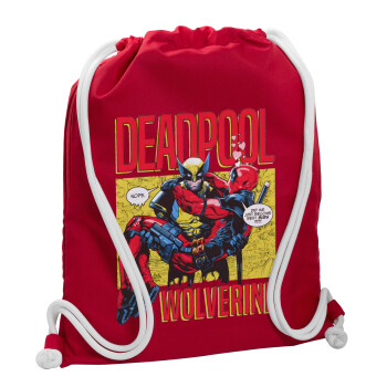 Superhero Deadpool Wolverine, Backpack pouch GYMBAG Red, with pocket (40x48cm) & thick cords