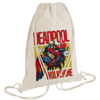 Superhero Deadpool Wolverine, Backpack bag GYMBAG natural (28x40cm)