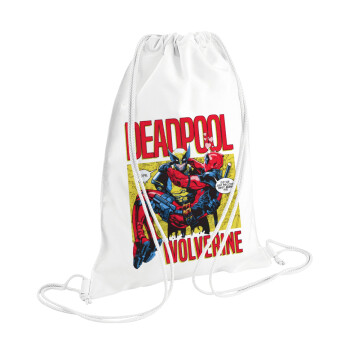 Superhero Deadpool Wolverine, Backpack pouch GYMBAG white (28x40cm)