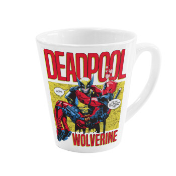 Superhero Deadpool Wolverine, Κούπα κωνική Latte Λευκή, κεραμική, 300ml