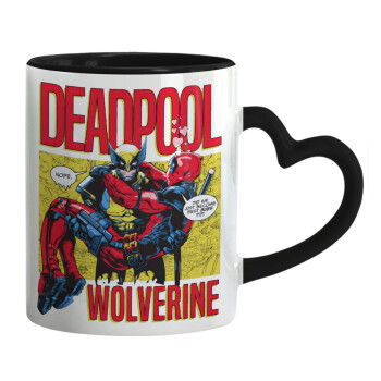 Superhero Deadpool Wolverine, Κούπα καρδιά χερούλι μαύρη, κεραμική, 330ml