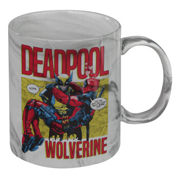 Superhero Deadpool Wolverine, Κούπα κεραμική, marble style (μάρμαρο), 330ml