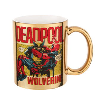 Superhero Deadpool Wolverine, Mug ceramic, gold mirror, 330ml