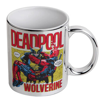 Superhero Deadpool Wolverine, Mug ceramic, silver mirror, 330ml