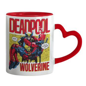 Superhero Deadpool Wolverine, Mug heart red handle, ceramic, 330ml