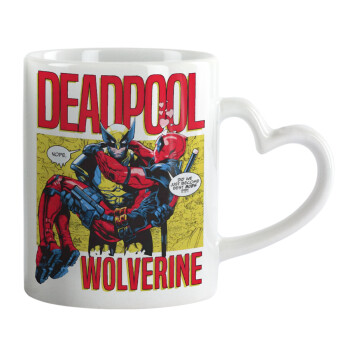 Superhero Deadpool Wolverine, Mug heart handle, ceramic, 330ml