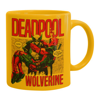 Superhero Deadpool Wolverine, Ceramic coffee mug yellow, 330ml