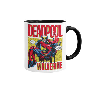 Superhero Deadpool Wolverine, Κούπα χρωματιστή μαύρη, κεραμική, 330ml