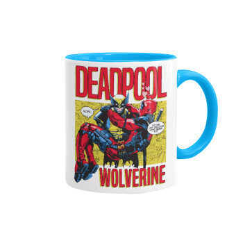 Superhero Deadpool Wolverine, Mug colored light blue, ceramic, 330ml