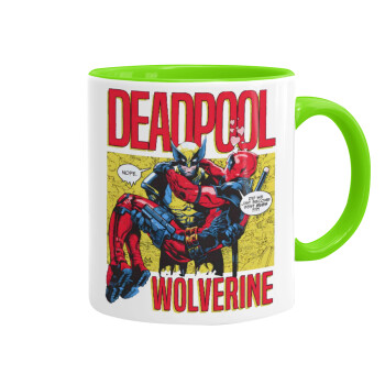 Superhero Deadpool Wolverine, Mug colored light green, ceramic, 330ml