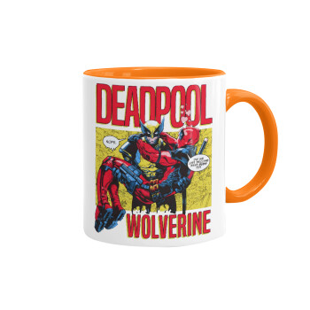 Superhero Deadpool Wolverine, Mug colored orange, ceramic, 330ml