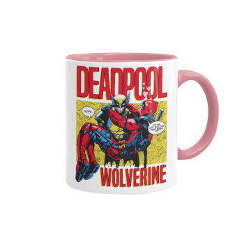 Superhero Deadpool Wolverine, Κούπα χρωματιστή ροζ, κεραμική, 330ml